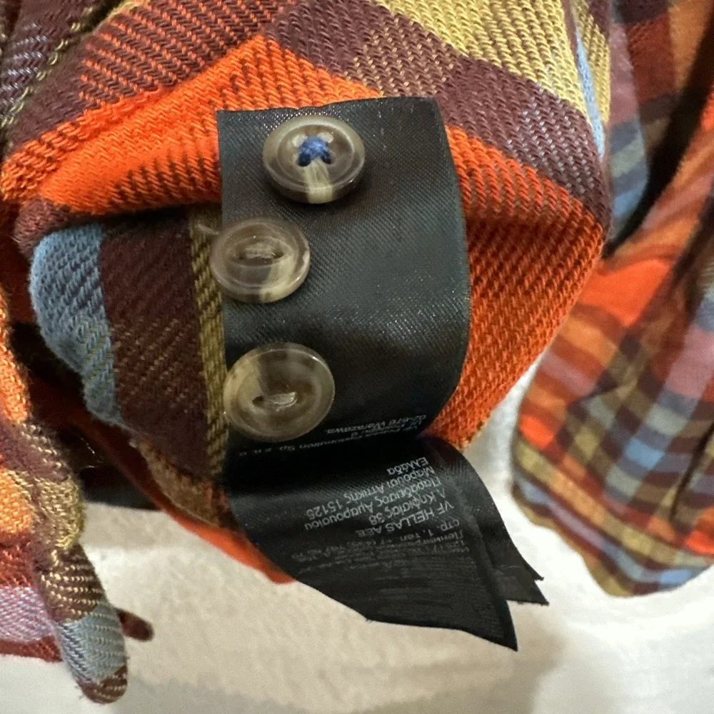 The North Face Mens Large Flannel Button-Up‎ Plaid Shirt Orange/Blue Outdoor
